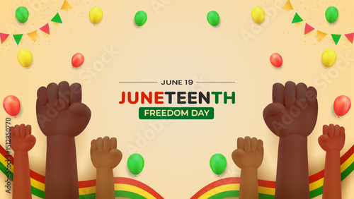Juneteenth Freedom Day Celebration with Raised Fists and Festive Colors