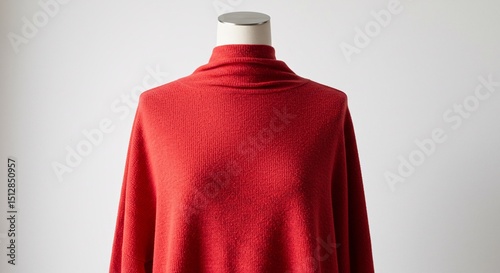 Elegant ruby red poncho sweater with a cozy turtleneck for refined style