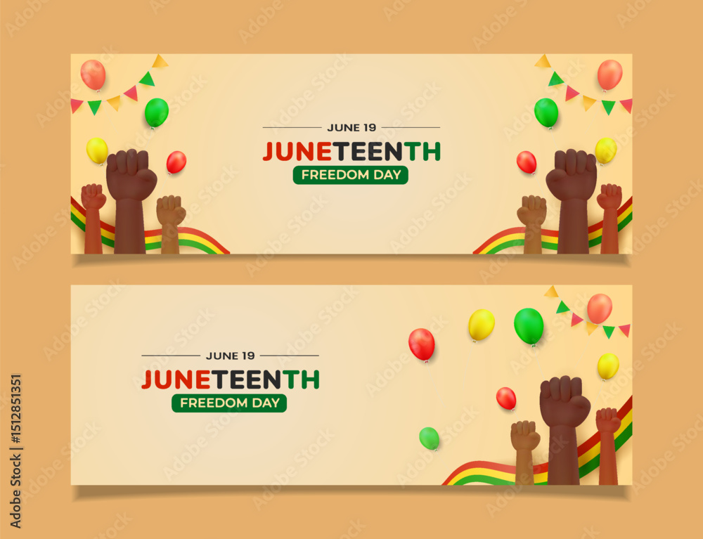 Fototapeta premium Set Juneteenth Freedom Day Celebration Event with Fists Raised and Balloons