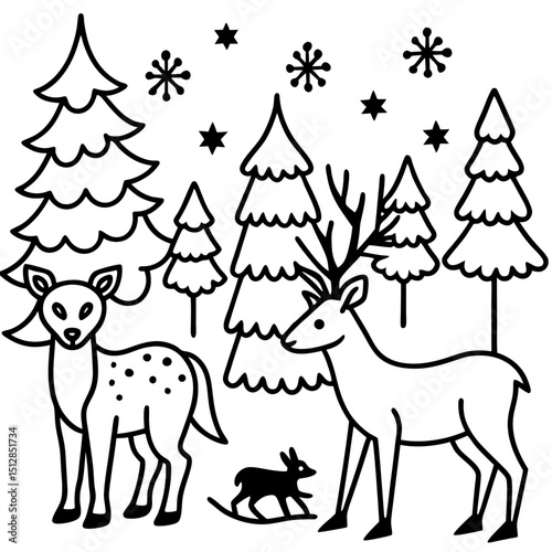 Winter Forest Animals – Simple Vector on White