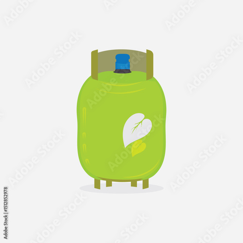 A green gas cylinder featuring a leaf symbol, representing eco-friendly or bio-based fuel alternatives, set against a light background