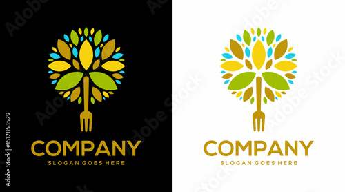 colorful leaf fork tree vector logo