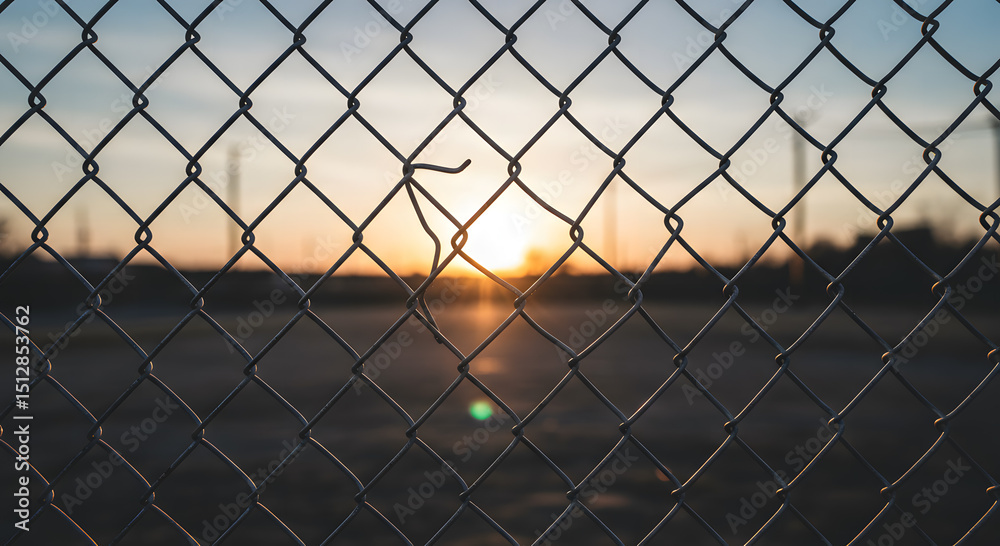 Sunset Glowing Through a Damaged Chain Link Fence Sunset Glowing Through a Damaged Chain Link Fence