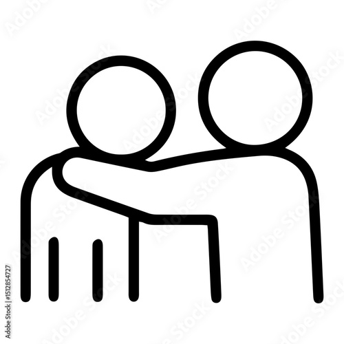 An (outline style) illustration of two stylized human figures with one figure placing both hands on the shoulders of the other, denoting deep comfort, strong reassurance, and empathetic support
