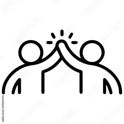 An (outline style) illustration of two stylized human figures performing a high-five with visible radiating energy, denoting shared triumph, mutual encouragement, and enthusiastic agreement