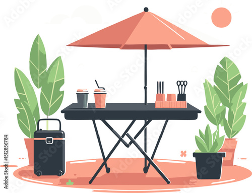 Summer Refreshments: Outdoor Drink Stand Illustration