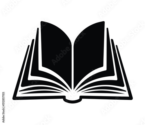 Open Book Icon, Simple Black and White Illustration of an Open Book, Flat Open Book Icon Silhouette, Minimal Open Book Outline Vector,  Graphic for Education Design, Open Book Silhouette Vector Icon.