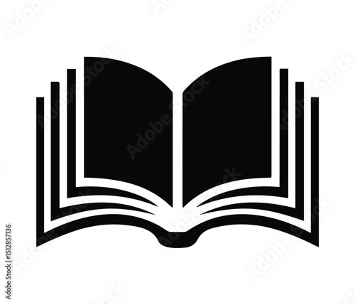 Open Book Icon, Simple Black and White Illustration of an Open Book, Flat Open Book Icon Silhouette, Minimal Open Book Outline Vector,  Graphic for Education Design, Open Book Silhouette Vector Icon.