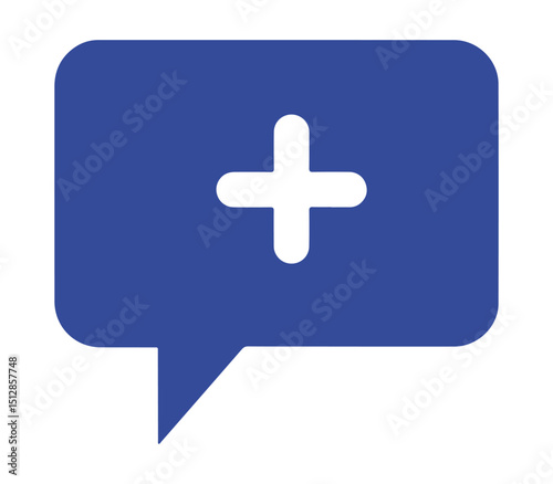 Blue Speech Bubble with White Plus Sign: New Message or Add Icon