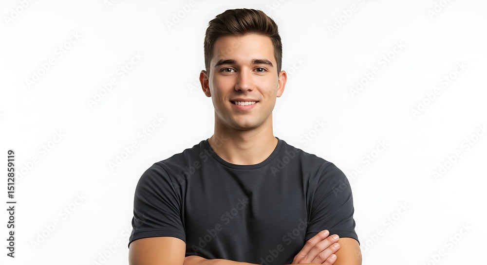 Fototapeta premium Positive Young Man Portrait with Confident Expression Isolated on White Background for Business Success and Career Goals in Professional Setting
