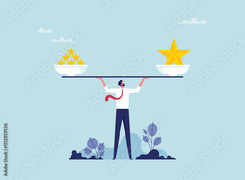 The weight balance of Quality and quantity concept, businessman try to balance weight of quality and quantity