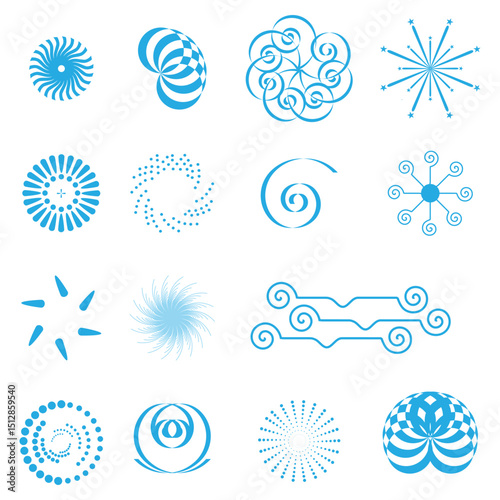 Collection of abstract blue graphic elements and vector design illustrations for various uses