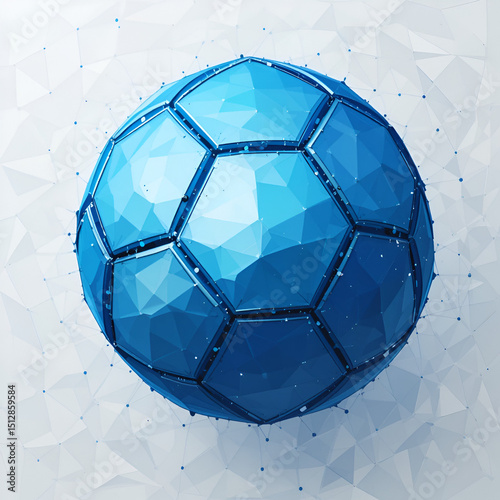 Blue truncated icosahedrons. Geometric soccer ball or football shape. Archimedean solid. Regular polygon outline with pentagonal and hexagonal faces. Blue gradient polygonal figure. Vector illustratio