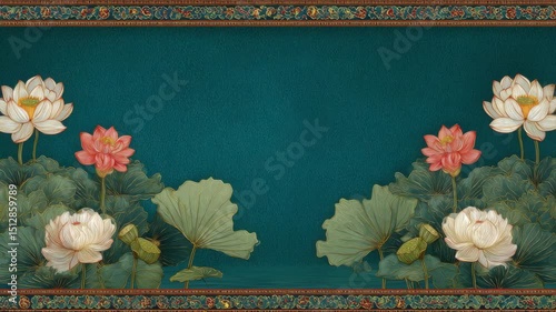 Chinese lotus background border