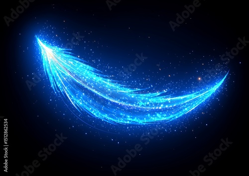 Glowing blue feather-like light trail