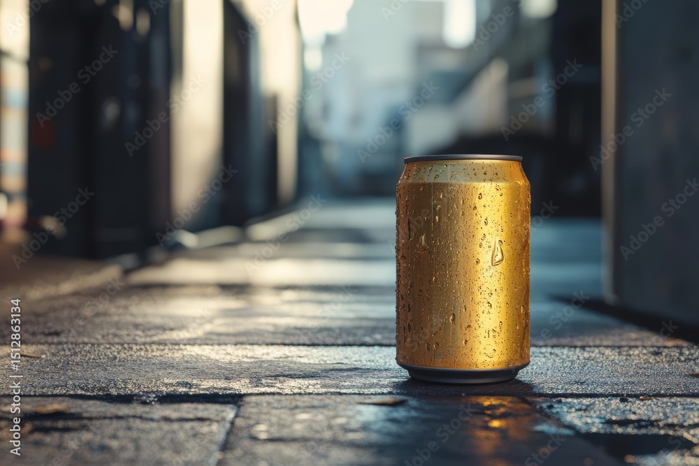 Gold Can, City Street, Drink, Refreshment, Cold, Beverage, Condensation, Urban, Outdoors, Sunset Gold Can, City Street, Drink, Refreshment, Cold, Beverage, Condensation, Urban, Outdoors, Sunset