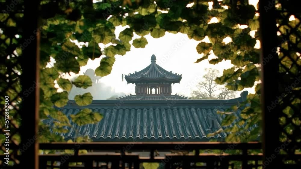 Look at the artistic conception of Chinese gardens through the green plant window lattice