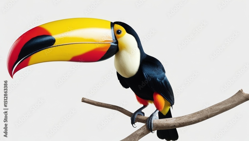 Fototapeta premium Vibrant toucan perched gracefully on a branch against a bright background