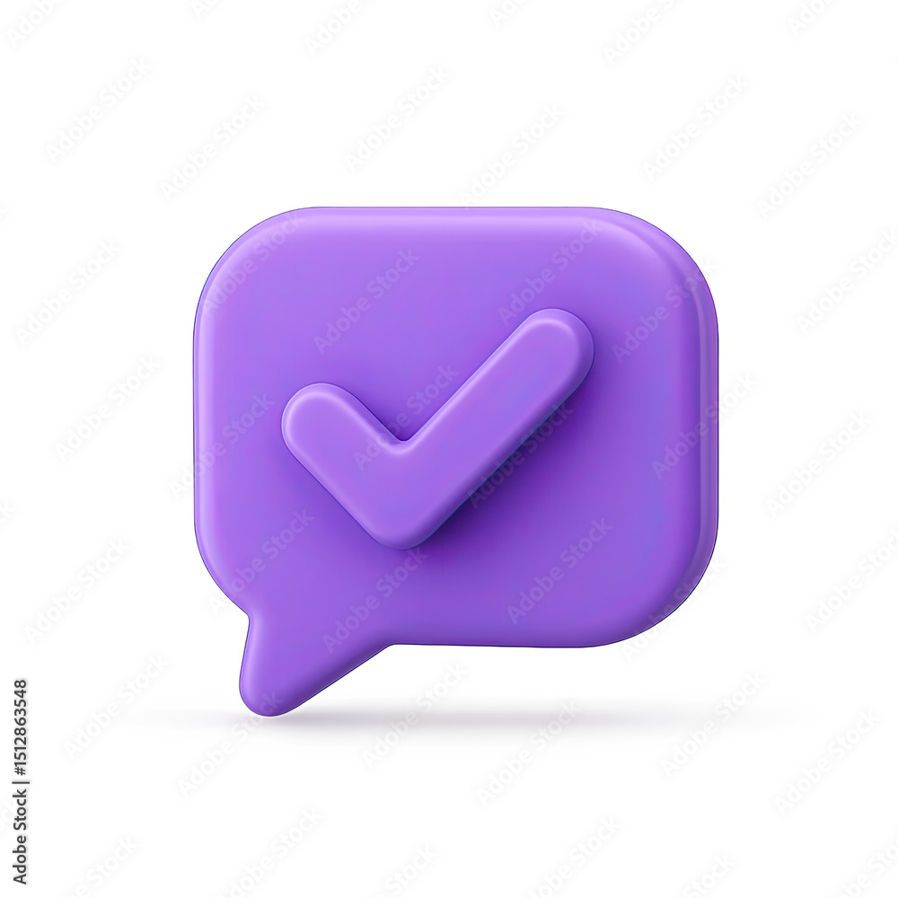 Purple 3D Check Mark Icon in Speech Bubble Purple 3D Check Mark Icon in Speech Bubble