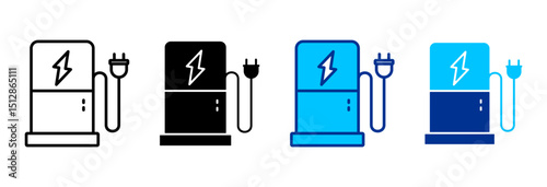 Charging Station Icon Set Multiple Style Vector Illustration