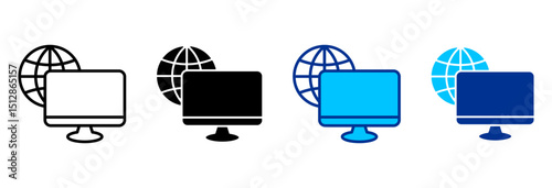Remote Working Icon Set Multiple Style Vector Illustration