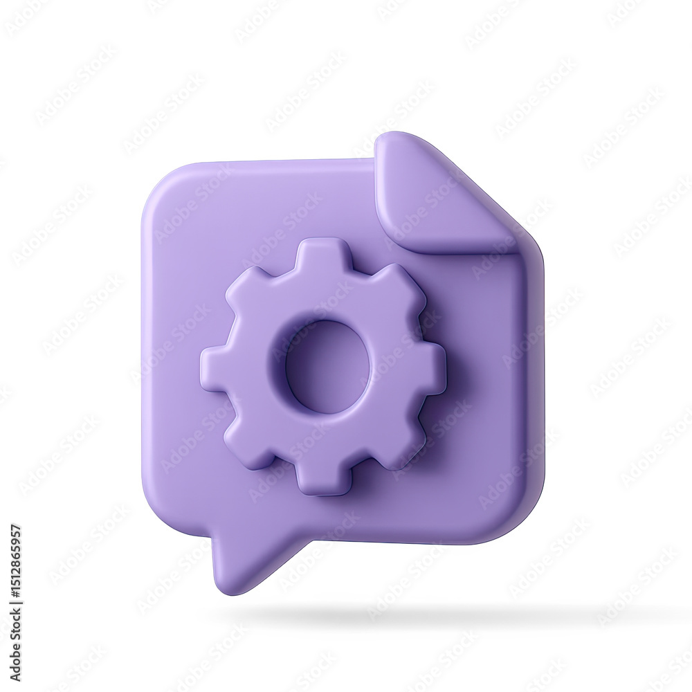 Purple 3D Gear Icon on Document in Speech Bubble Purple 3D Gear Icon on Document in Speech Bubble