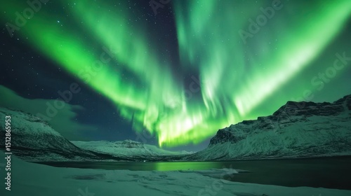 Awe-Inspiring Aurora Borealis Display Over Snowy Mountains and Reflective Lake