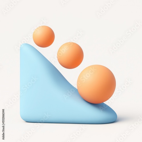 Three Pastel Orange Balls Rolling Down a Light Blue Triangular Ramp