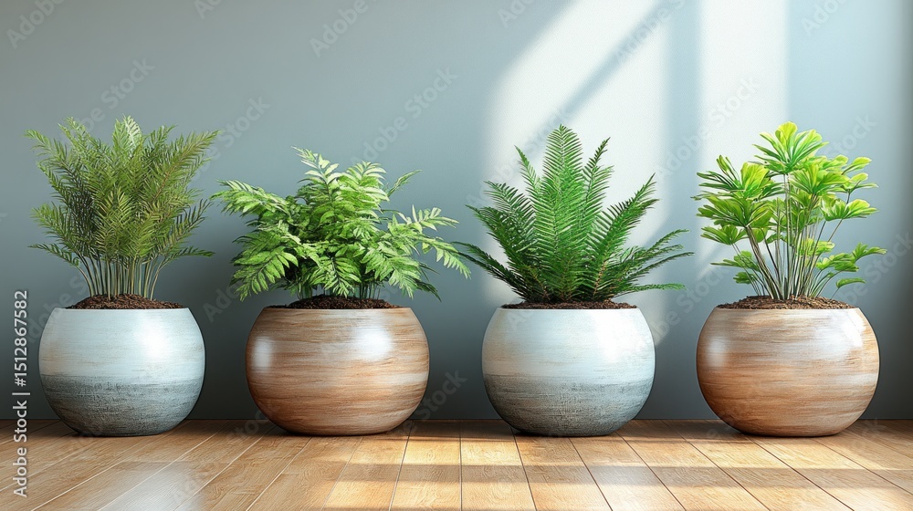 Fototapeta premium Four potted plants in light-filled room