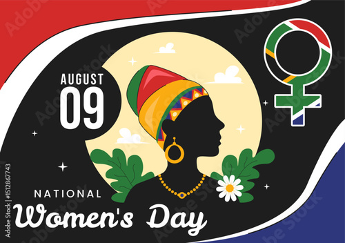 Happy Women's Day in South Africa Celebration Vector Illustration Featuring an Ethnic Black Woman and Waving Flag on a National Holiday Background