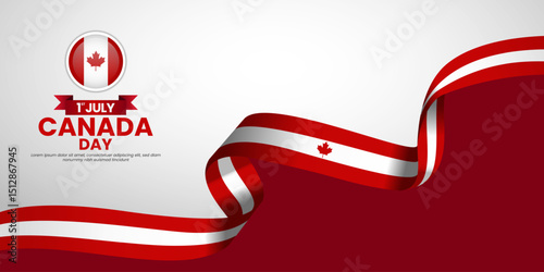Canada day banner background 1 July design element with realistic waving flag