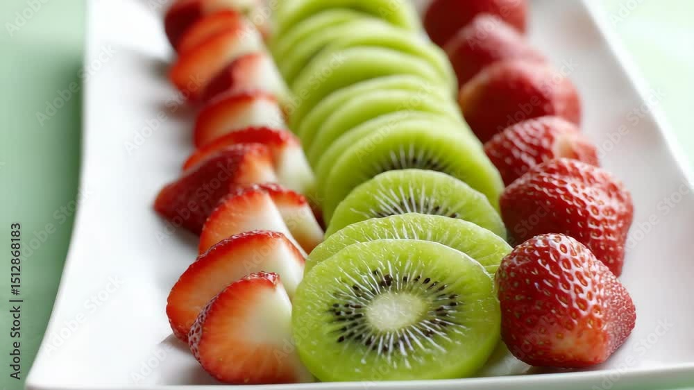 Close up of slices of strawberry kiwi fruit in a plate