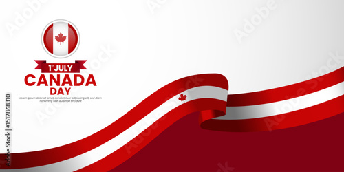 Canada day banner background 1 July design element with realistic waving flag