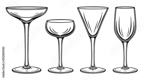 Elegant Transparent Vector Cocktail Glasses Collection