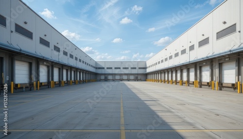 Expansive Modern Warehouse Exterior Under a Sunny Sky