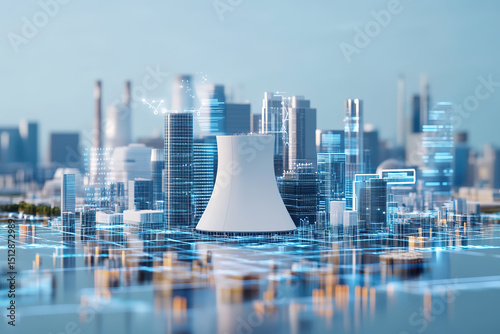 Nuclear power plant thermal power plant holographic projection technology style illustration