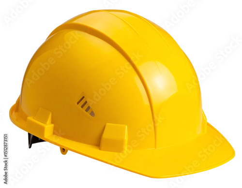Bright yellow construction helmet for safety.