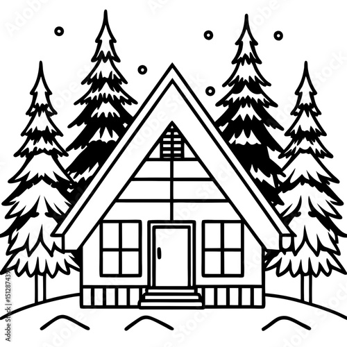 Snowy Cabin in the Woods – Vector on White