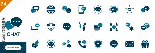 Chat icon. Containing communication, contact, messaging, community, group chat. Solid vector icon set.