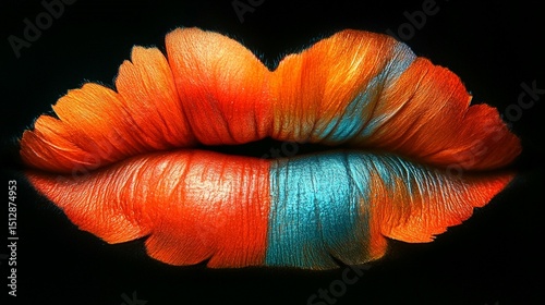 Close-up vibrant lips, orange and teal
