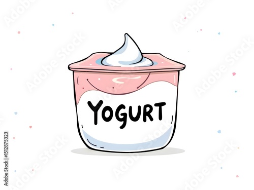 Vibrant pastel color abstract illustration of cartoonish, ultra processed yogurt package