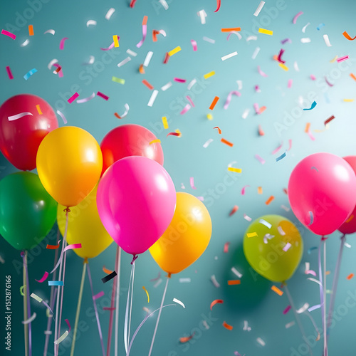 Celebration Background with Colorful Balloons and Confetti