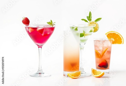 Wallpaper Mural Refreshing summer cocktails in elegant glasses on pristine white background, glasses, photography Torontodigital.ca