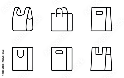 shopping bag and buyer vector line icon set. shopping bag outline.