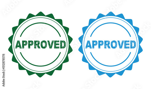 Grunge Approved Rubber Stamp Icons – Vector Seal Badges in Blue and Green for Business, Official Documents, Branding, Marketing, or Web Design