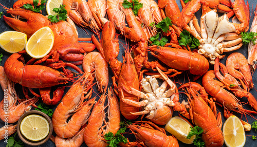 Seamless Pattern of Shrimp, Crab, and Lobster – Hand-Drawn Seafood Illustration in Nautical Marine Style, Perfect for Fabric, Packaging, and Summer-Themed Design