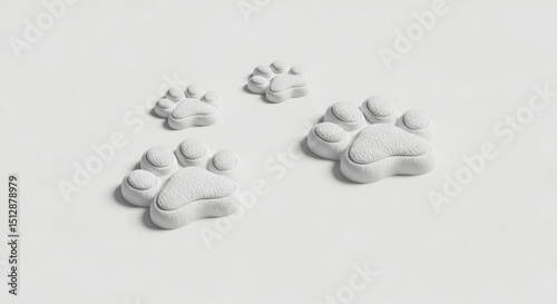 Four white paw prints on a plain, light background. There are two larger paw prints and two smaller ones, arranged as if an animal has walked across the surface.