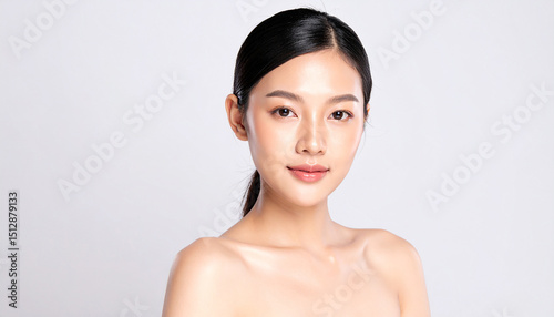 Studio Portrait of Korean Beauty Model – Full Face and Head Visible with Clean Background

