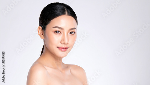 Studio Portrait of Korean Beauty Model – Full Face and Head Visible with Clean Background

