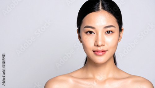 Studio Portrait of Korean Beauty Model – Full Face and Head Visible with Clean Background

